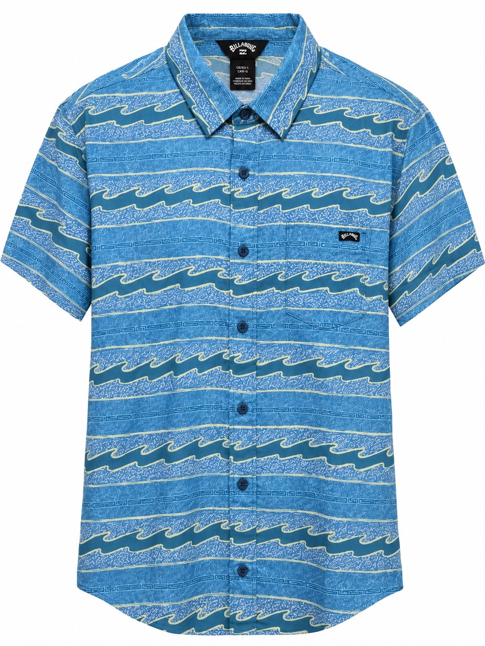 NWT Billabong Chase SS Men’s Large Blue Wave Print Short Sleeve Button Up Shirt